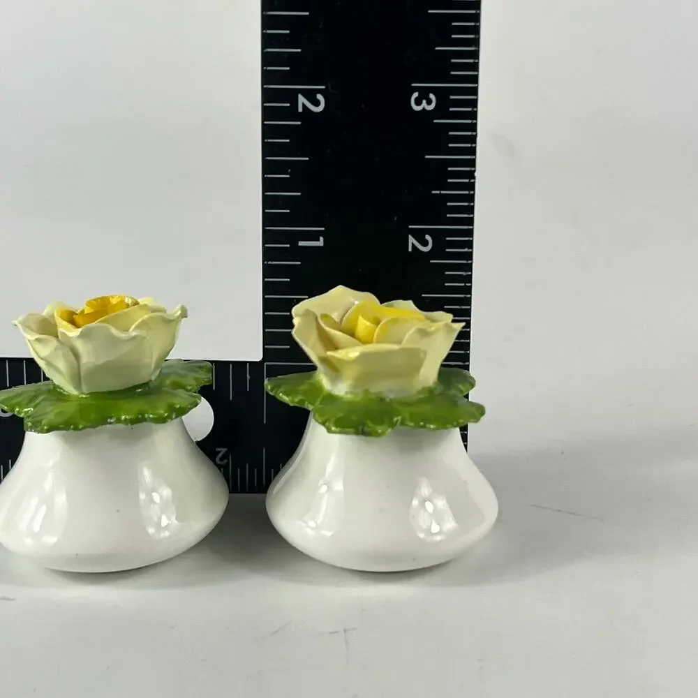 Aynsley Yellow Rose Salt Pepper Shakers English Fine Bone China Flower NO PLUGS